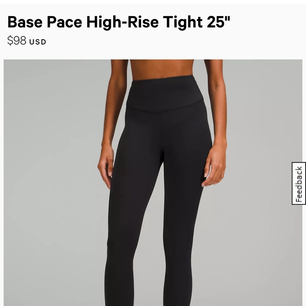 Lululemon Base Pace Black Leggings 25”length